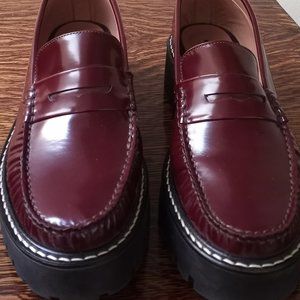 Super cute!  Alexa Chung Lug Tread Sole Leather Penny Loafers Burgundy